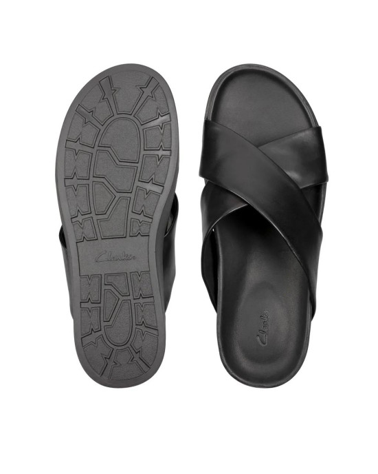 Clarks Slipper, Black Leather Sandals Shoes Clarks Slipper, Black Leather Sandals Shoes