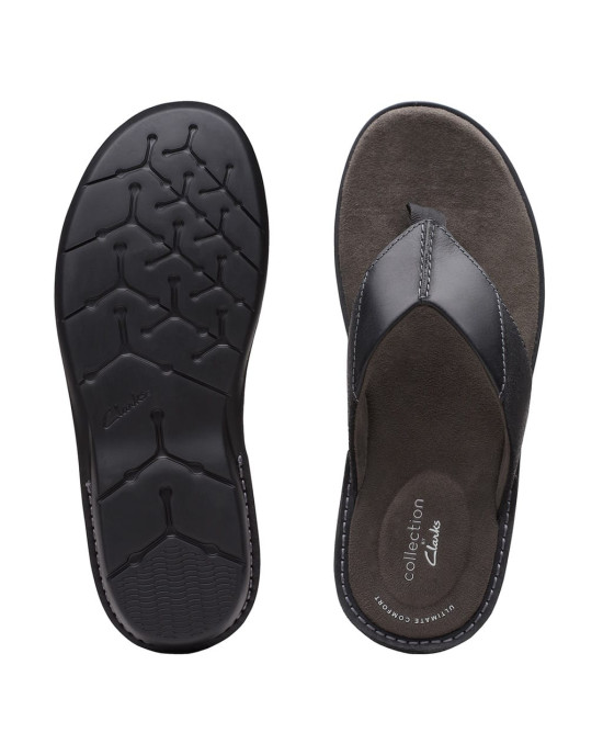 Clarks Slipper, Black Leather Flip-Flops Sandals Shoes Clarks Slipper, Black Leather Flip-Flops Sandals Shoes