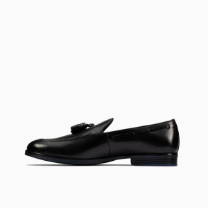 Clarks Shoes, Citistrideslip Black Leather Slip-On Shoes For Men's