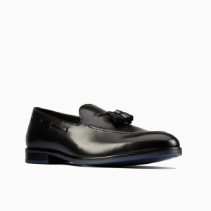 Clarks Shoes, Citistrideslip Black Leather Slip-On Shoes For Men's