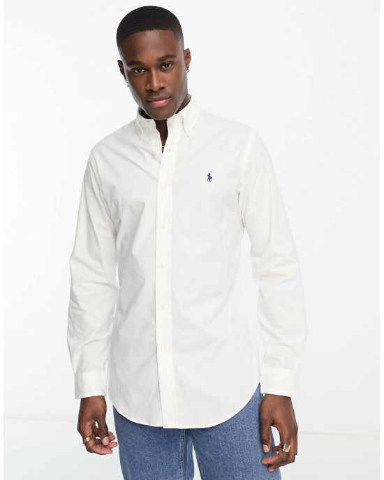 Polo Ralph Lauren Shirt, icon logo button down pique shirt in White Polo Ralph Lauren Shirt, icon logo button down pique shirt in White