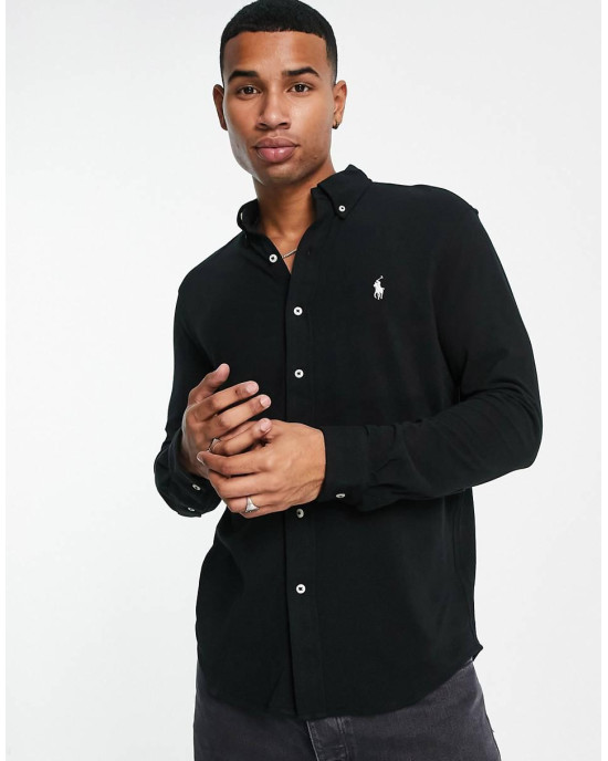 Polo Ralph Lauren Shirt, icon logo button down pique shirt in black Polo Ralph Lauren Shirt, icon logo button down pique shirt in black