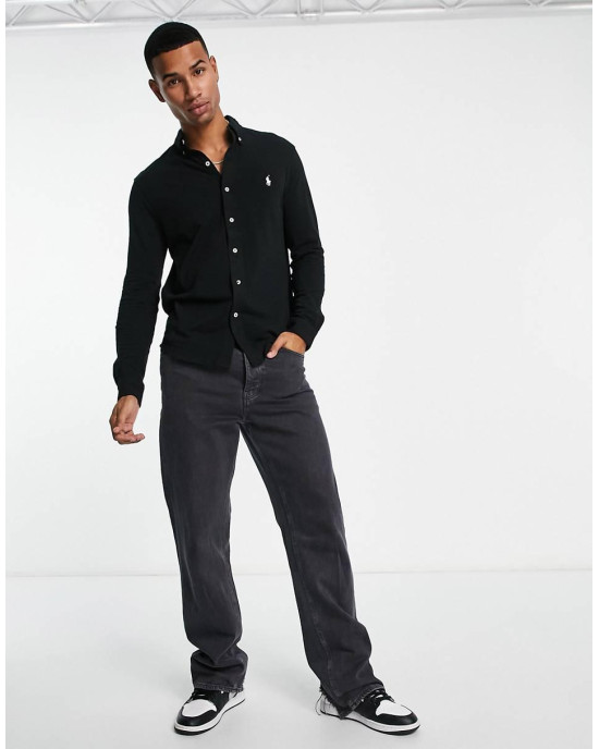 Polo Ralph Lauren Shirt, icon logo button down pique shirt in black Polo Ralph Lauren Shirt, icon logo button down pique shirt in black