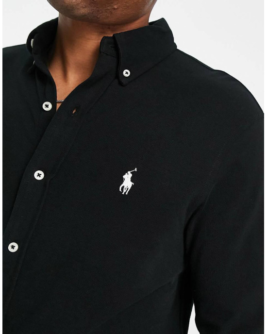Polo Ralph Lauren Shirt, icon logo button down pique shirt in black Polo Ralph Lauren Shirt, icon logo button down pique shirt in black