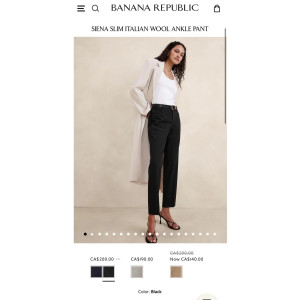 Banana Republic Pants, SIENA SLIM ITALIAN WOOL ANKLE PANT For Women's