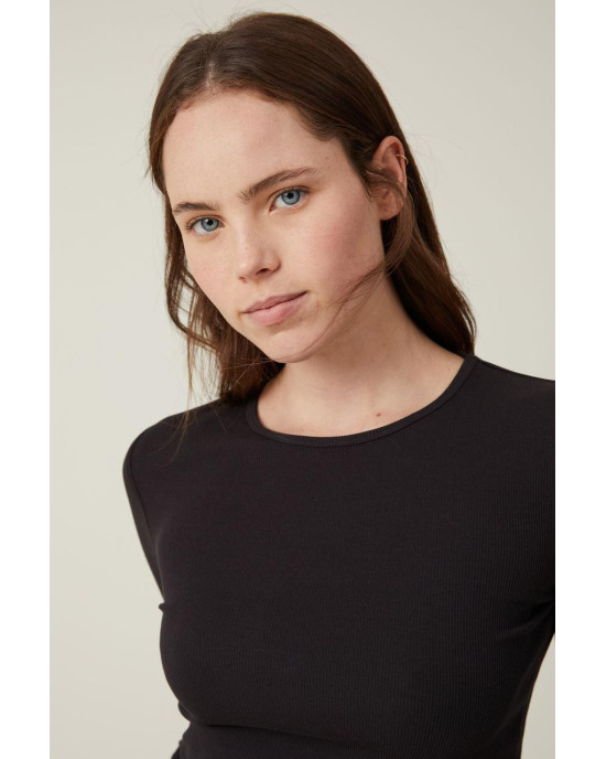 COTTON ON Top, Organic Rib Crew Long Sleeve Top For Women's COTTON ON Top, Organic Rib Crew Long Sleeve Top For Women's