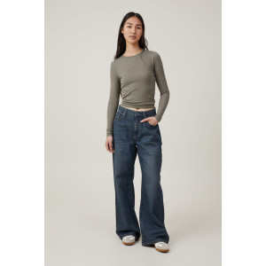 COTTON ON Top, Organic Rib Crew Long Sleeve Top For Women's