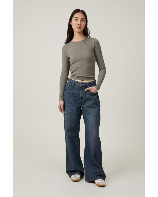 COTTON ON Top, Organic Rib Crew Long Sleeve Top For Women's COTTON ON Top, Organic Rib Crew Long Sleeve Top For Women's