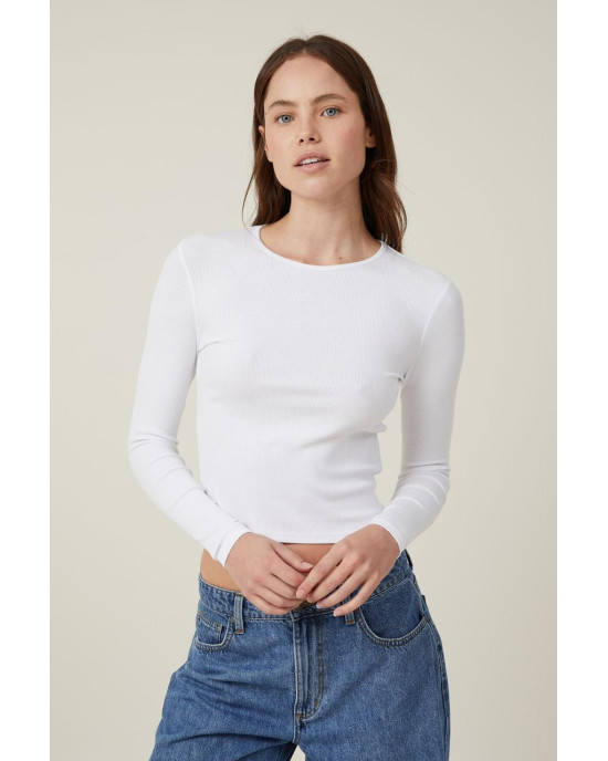COTTON ON Top, Organic Rib Crew Long Sleeve Top For Women's COTTON ON Top, Organic Rib Crew Long Sleeve Top For Women's