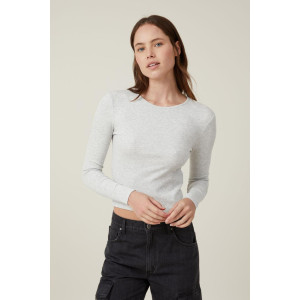 COTTON ON Top, Organic Rib Crew Long Sleeve Top For Women's