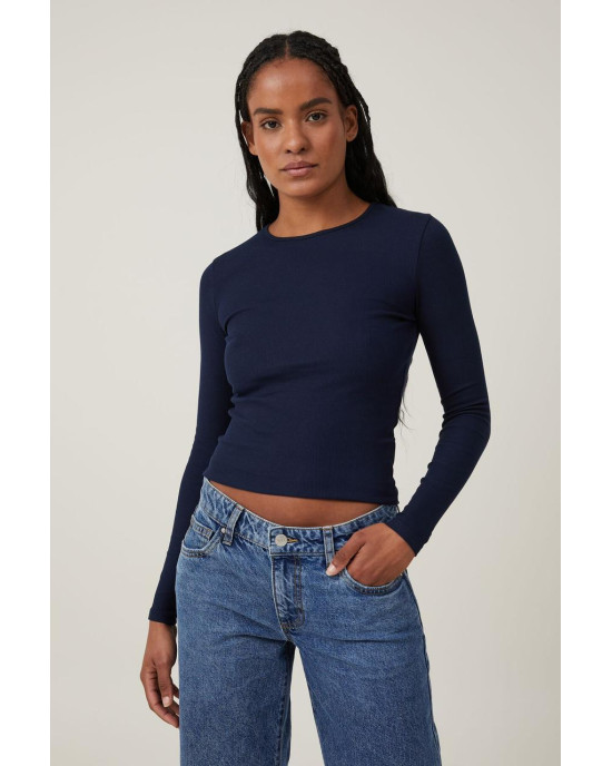 COTTON ON Top, Organic Rib Crew Long Sleeve Top For Women's COTTON ON Top, Organic Rib Crew Long Sleeve Top For Women's