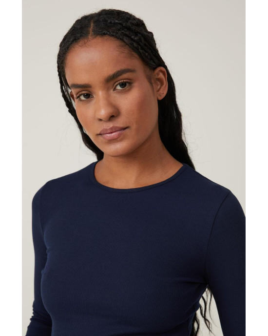 COTTON ON Top, Organic Rib Crew Long Sleeve Top For Women's COTTON ON Top, Organic Rib Crew Long Sleeve Top For Women's