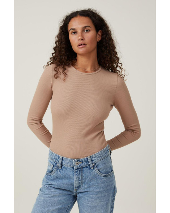 COTTON ON Top, Organic Rib Crew Long Sleeve Top For Women's COTTON ON Top, Organic Rib Crew Long Sleeve Top For Women's