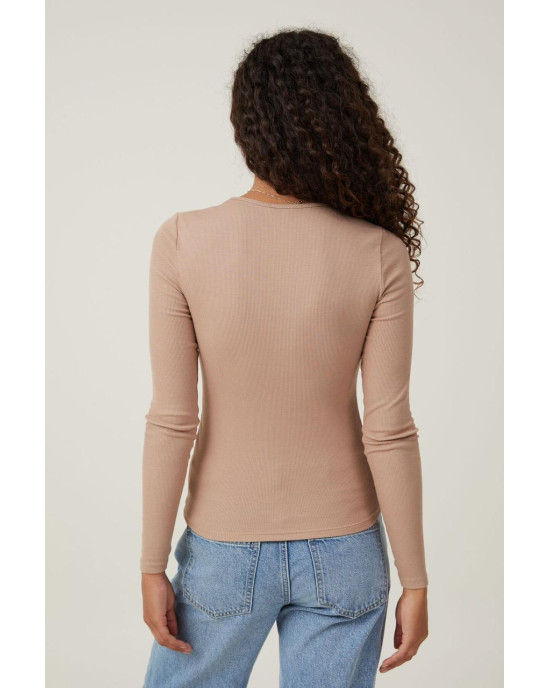 COTTON ON Top, Organic Rib Crew Long Sleeve Top For Women's COTTON ON Top, Organic Rib Crew Long Sleeve Top For Women's