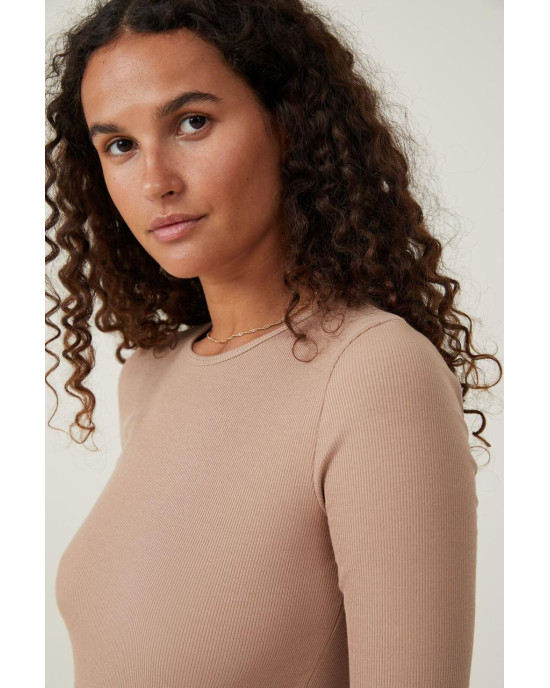 COTTON ON Top, Organic Rib Crew Long Sleeve Top For Women's COTTON ON Top, Organic Rib Crew Long Sleeve Top For Women's