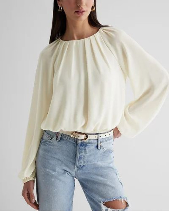 Express Top, Gathered Neck Balloon Sleeve Top For Women's Express Top, Gathered Neck Balloon Sleeve Top For Women's