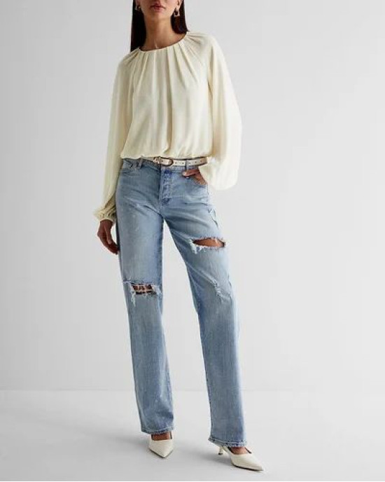 Express Top, Gathered Neck Balloon Sleeve Top For Women's Express Top, Gathered Neck Balloon Sleeve Top For Women's