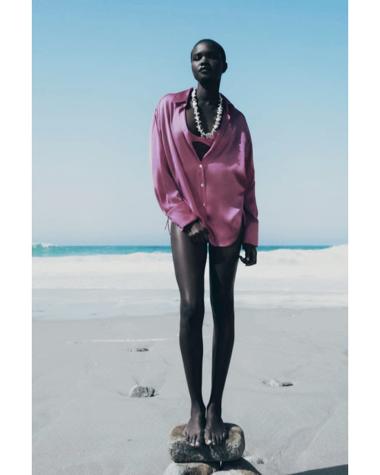 ZARA Shirt, Pink Satin Shirt For Women's