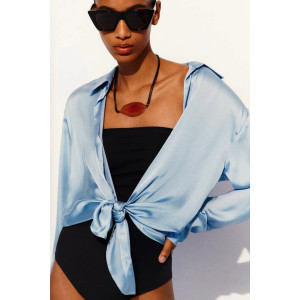 ZARA Shirt, Blue Satin Shirt For Women's