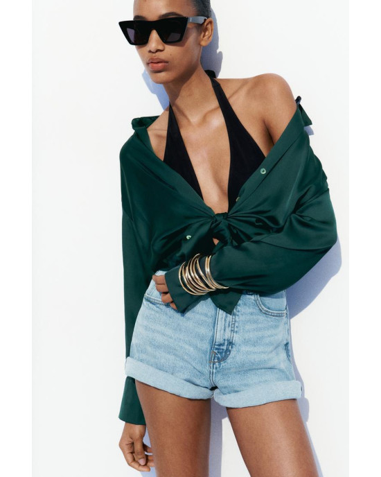 ZARA Shirt, Long Sleeve green Satin Shirt ZARA Shirt, Long Sleeve green Satin Shirt