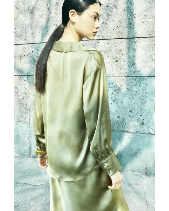 ZARA Shirt, Green Satin Shirt For Women's