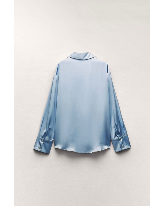 ZARA Shirt, Blue Satin Shirt For Women's