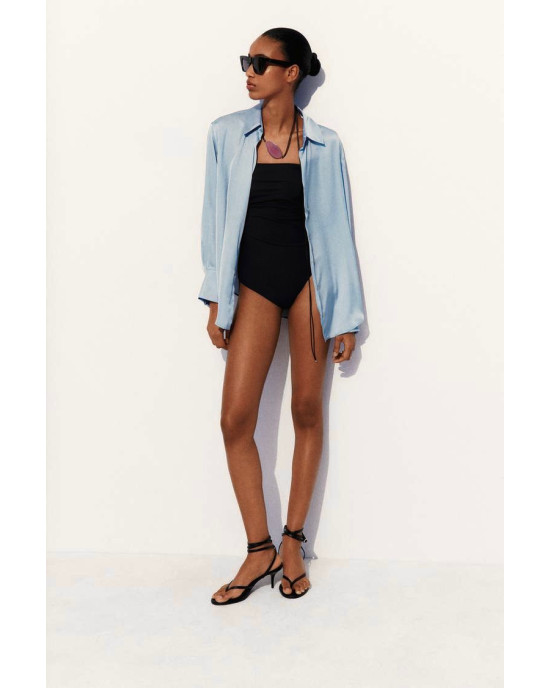 ZARA Shirt, Blue Satin Shirt For Women's