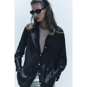 ZARA Shirt, Long Sleeve Black Satin Shirt