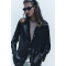 ZARA Shirt, Long Sleeve Black Satin Shirt
