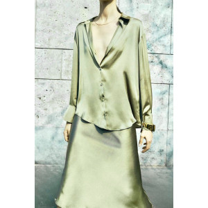 ZARA Shirt, Green Satin Shirt For Women's