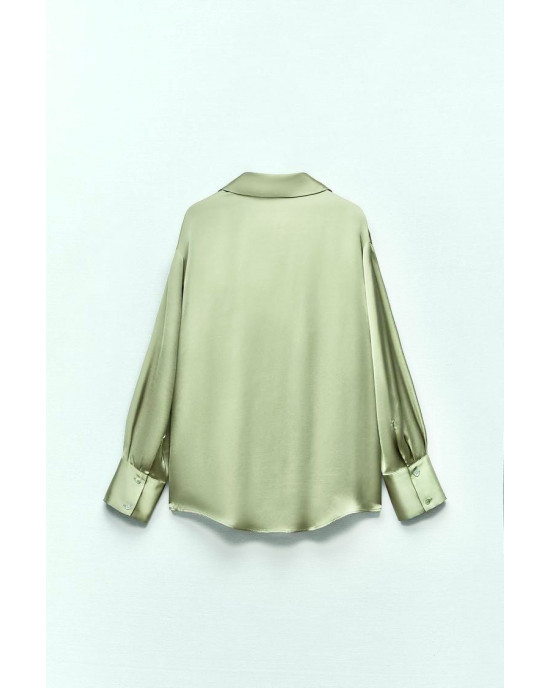 ZARA Shirt, Green Satin Shirt For Women's