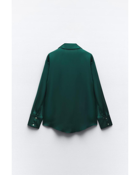 ZARA Shirt, Long Sleeve green Satin Shirt ZARA Shirt, Long Sleeve green Satin Shirt