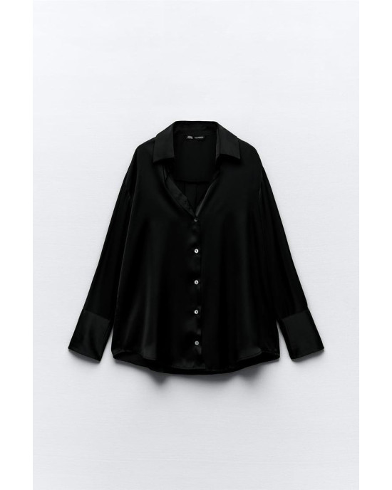 ZARA Shirt, Long Sleeve Black Satin Shirt