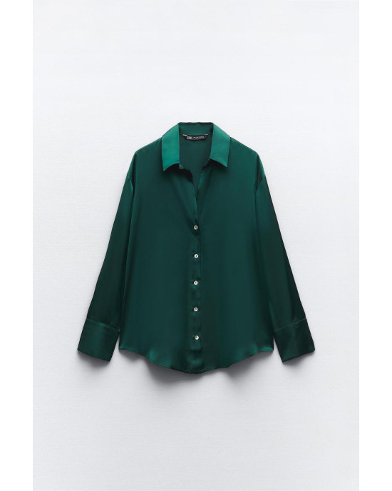 ZARA Shirt, Long Sleeve green Satin Shirt ZARA Shirt, Long Sleeve green Satin Shirt