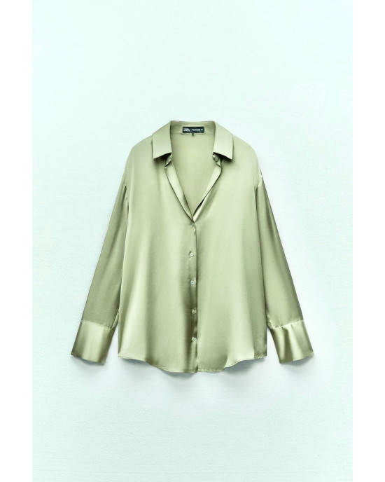ZARA Shirt, Green Satin Shirt For Women's
