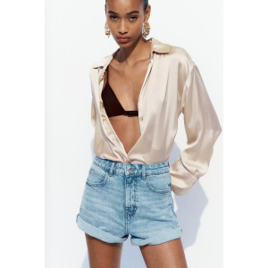 ZARA Shirt, Long Sleeve Baige Satin Shirt For Women's