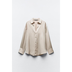 ZARA Shirt, Long Sleeve Baige Satin Shirt For Women's