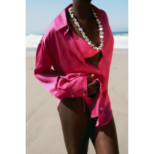 ZARA Shirt, Long Sleeve Pink Satin Shirt For Women's