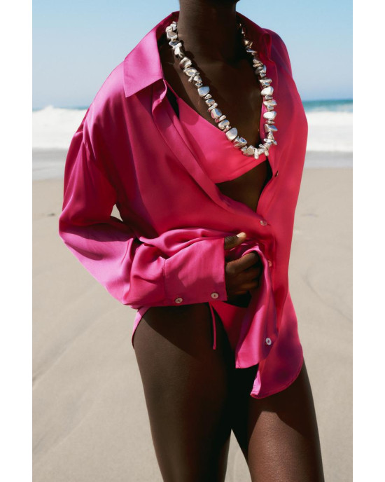 ZARA Shirt, Long Sleeve Pink Satin Shirt For Women's ZARA Shirt, Long Sleeve Pink Satin Shirt For Women's