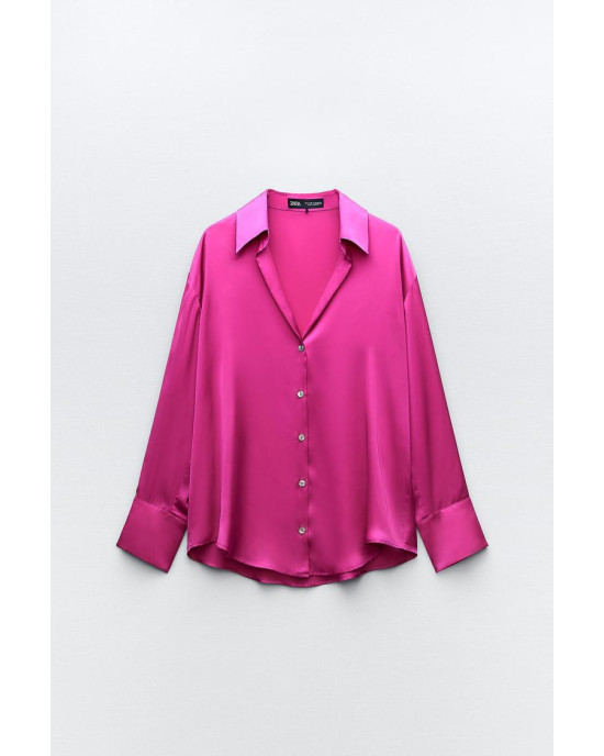 ZARA Shirt, Long Sleeve Pink Satin Shirt For Women's ZARA Shirt, Long Sleeve Pink Satin Shirt For Women's