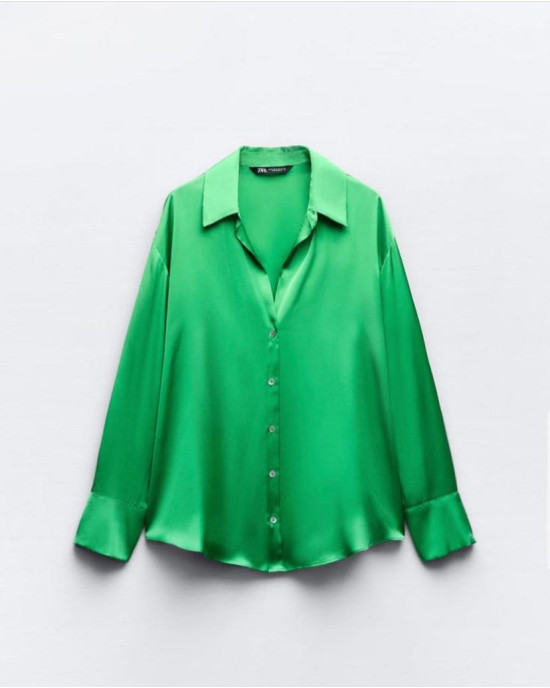 ZARA Shirt, Long Sleeve Green Satin Shirt For Women's ZARA Shirt, Long Sleeve Green Satin Shirt For Women's