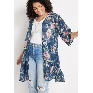 maurices Kimono, Floral Textured Tiered Hem Kimono For Women's