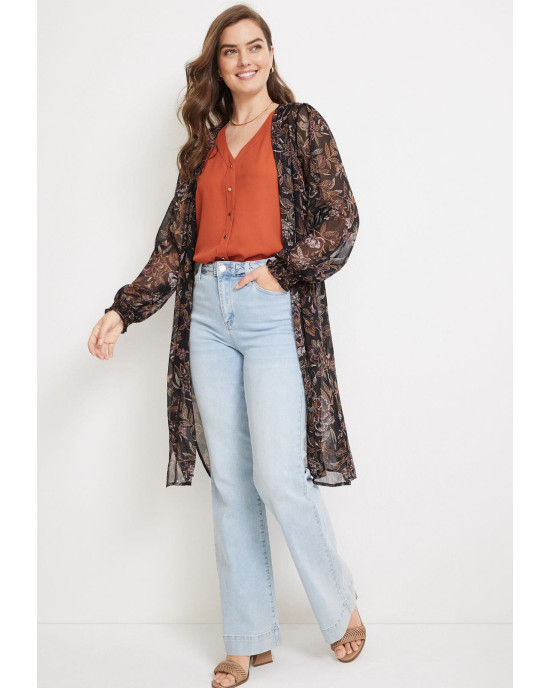 maurices Kimono, Black Floral Kimono For Women's maurices Kimono, Black Floral Kimono For Women's