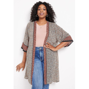 maurices Kimono, Floral Border Print Kimono For Women's